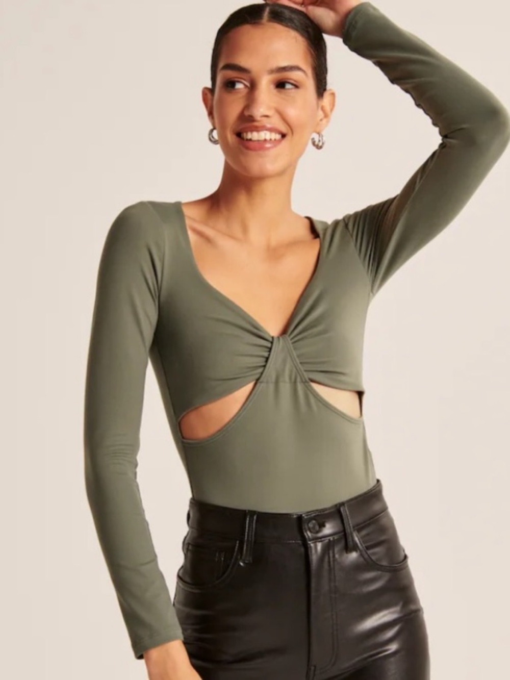 Abercrombie & Fitch Double Layered Seamless Bodysuit In Olive